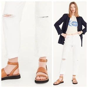 J Crew lässige Boyfriend Jeans weiß Used-Look Brust Knie Baumwolle 28P Ret $ 148 - Bild 1 von 5