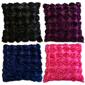 Soft 3D Satin Silk Raised 18"x18" Colourful Rose Design Cushion Covers/Cases - Picture 1 of 60