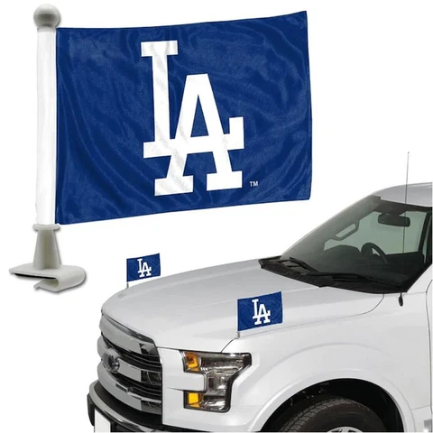New MLB Los Angeles Dodgers Double Sided Car Hood / Trunk Flags 4'' x 6'' - 2 PC Cover
