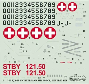 ModelMaker 1/72 D72201 F/A-18C/D Switzerland AF generic set Aircraft Decal - Picture 1 of 2