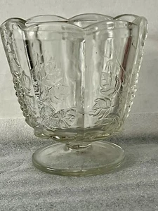 VINTAGE CLEAR GLASS PANEL Embossed GRAPE VINE 5" JARDINIERE Compote Planter - Picture 1 of 6