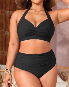 Tempt Me Mujer Dos Piezas Vintage Traje de Baño Retro Halter Acanalado Cintura Alta Bikini - Imagen 1 de 22