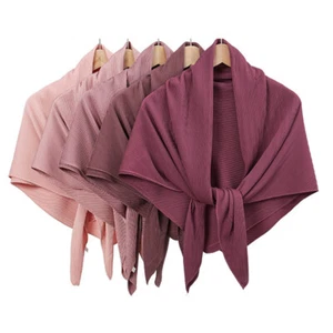 Women Plain Twill Pleated Satin Scarf Stole Shawl Wrap Headscarf Neckerchief  - Picture 1 of 35