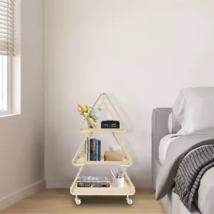 Iron Side Table White Tree-shaped End Table w/4 Universal Wheels for Living Room - Picture 1 of 24