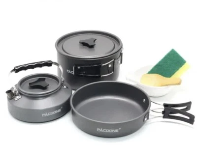 Camping Kochgeschirr Geschirr Set: Outdoor Töpfe, Pfanne, Kettle und Tee - Bild 1 von 4