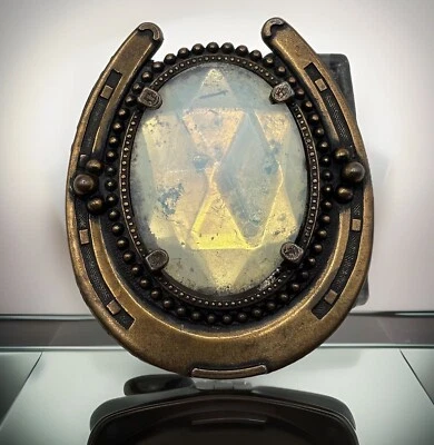 Vintage Horseshoe Good Luck Belt Buckle Cowboy Western Look Metal Stone Middle Foto 1 de 4