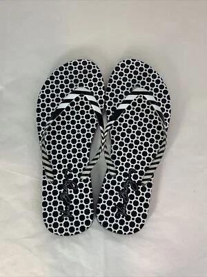 Sandalias Vera Bradley Chanclas Mujer 9-10 Negro Blanco Lunares Tanga Plana Foto 1 de 4