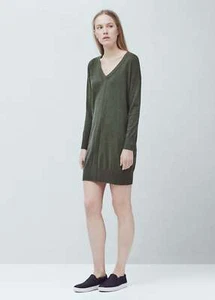 MANGO cotton mix dress vestito mini abito donna misto cotone verde kaki L BNWT - Imagen 1 de 10