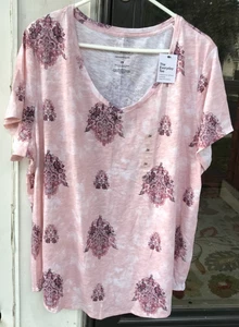 Sonoma Everyday Tee sz 2X Light Pink Tie Die Paisley Print T-Shirt NWT V-Neck K - Picture 1 of 7