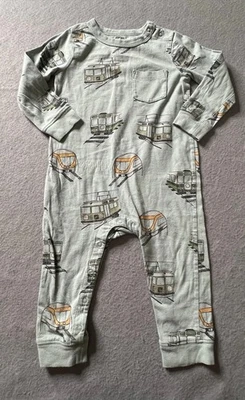 Mono Colección Tea Niños 18-24 Meses Snap-up Verde Trenes Preppy Moderno Foto 1 de 4