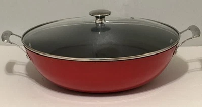 Wok redondo/olla roja Dansk de hierro fundido ligero esmaltado pesado 8 qt con tapa Foto 1 de 4