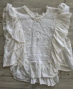 Joie L Ivory Boho Embroidered Lace Ruffle Flutter‑Sleeve Peasant Blouse Top Boho - Picture 1 of 12