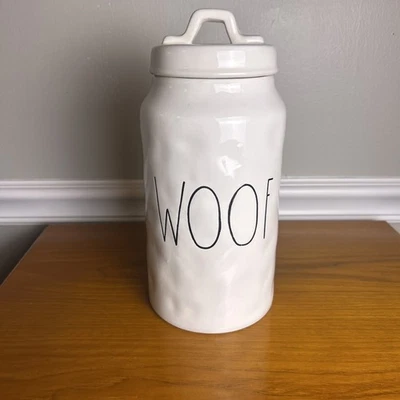 "Bote de cerámica blanco con hoyuelos magenta Rae Dunn tarro de golosinas para mascotas perro 10"" de alto" Foto 1 de 4