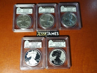Juego de 5 monedas 2011 P REVERSE PROOF SILVER EAGLE PCGS PR70 MS70 FS 25 aniversario Foto 1 de 4