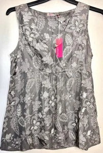 SALTWATER silbergrau 100 % sandgewaschene Seide Perlen verziert Top Gr UK 10 - Bild 1 von 7