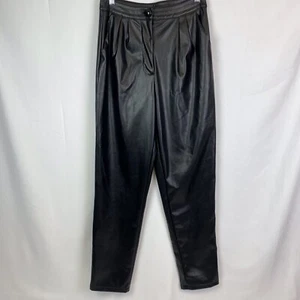 Pantalones Rectos Princess Polly Love Club Negros Imitación Vegana Cuero Plisados Talla 6 - Imagen 1 de 14