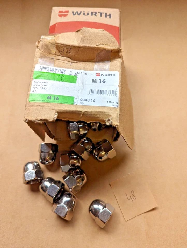 48x Würth M16 Edelstahl A2 Sechskant Hutmuttern hohe Form DIN1587 - Bild 1 von 2