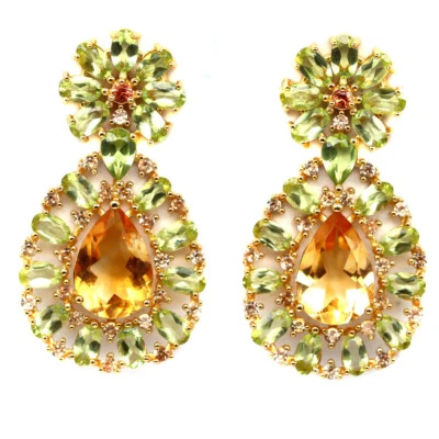 Edelstein 9x13 mm Gelber Citrin, Peridot, Saphir & Zirkon Ohrringe 925 Silber - Bild 1 von 4