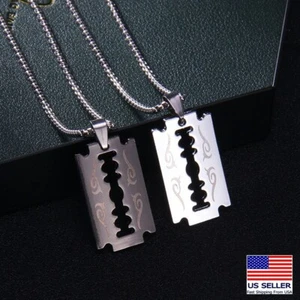 MEN Stainless Steel Creative 3D Hollow Flame Razor Blade Pendant Necklace 0212 - Picture 1 of 7