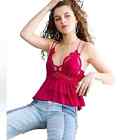 NWT FREE PEOPLE Adella Cami Cherry Red Lace Strappy Size XSmall
