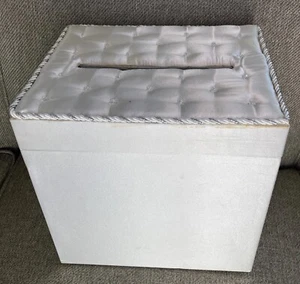 Used - Wedding Satin Card Box With Crystal Accent Flip Top Opening ~ White - Picture 1 of 13