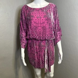 Hale Bob Pink Boho Y2K Burnout Velvet Belted Mini Dress Size XS - Picture 1 of 15