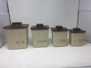 Vintage 4 Piece Plastic Square Nesting Kitchen Canister Set Beige Brown Speckle - Picture 1 of 21