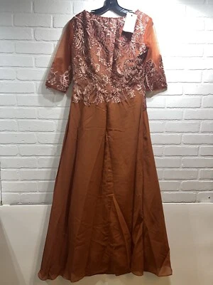NWT! Make You Pretty More Formal Gown Lace Detail Bronze Brown Size 12 - Image 1 of 4