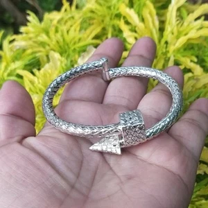 Ethnic Bole Statement Sterling Silver 925 Woven Arrow Bangle Bracelet Bali Craft - Picture 1 of 1