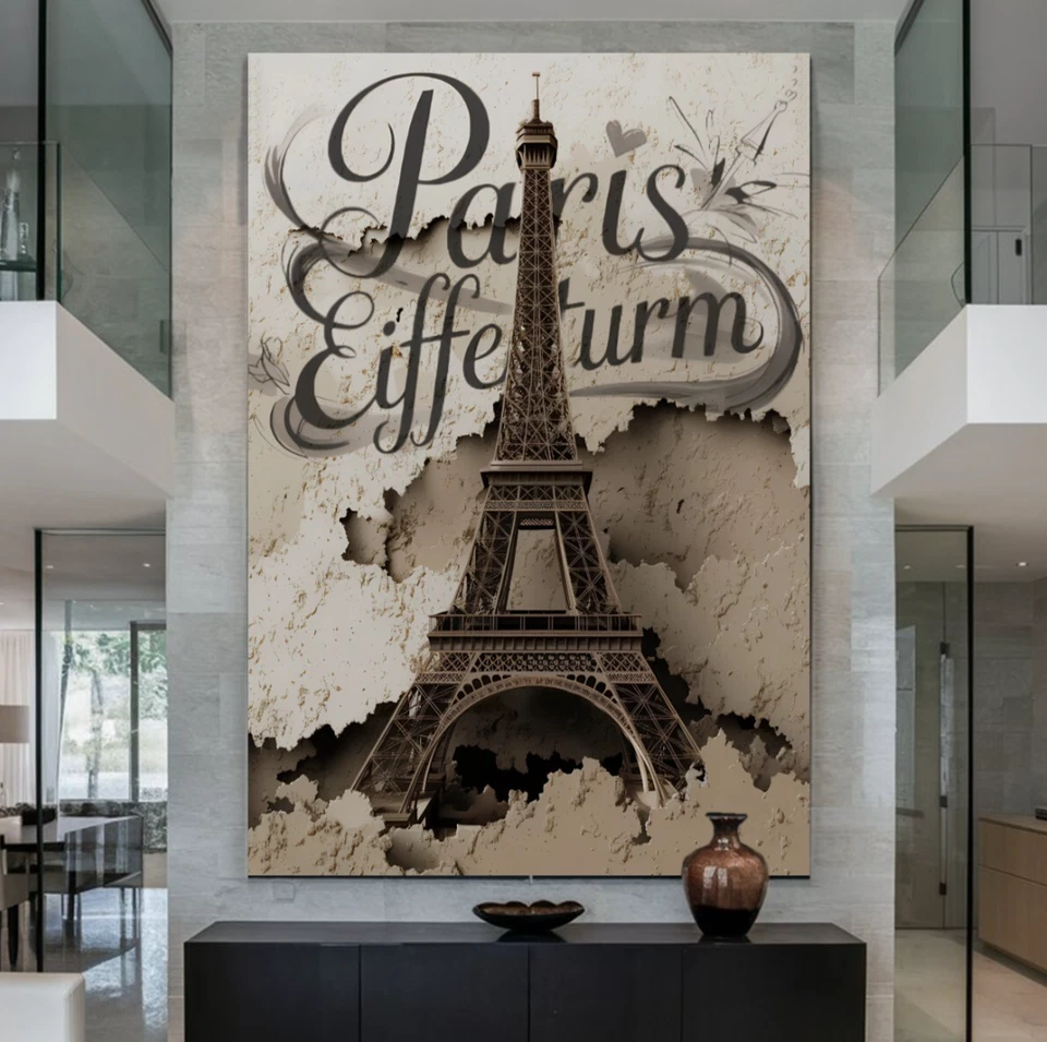 XXL LEINWAND BILDER BIS 165x110x5 EIFFELTURM PARIS WANDBILD BEIGE BRAUN 3D-OPTIK - Bild 1 von 2