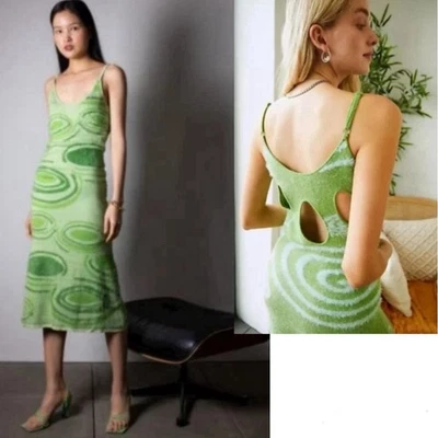 NWT FASHION SEXY LOUNGE Fuzzy Abstract Dress Size S Lime Green Knit Tank Unique - Image 1 of 4