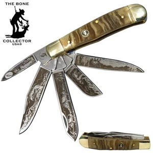 BC 5249-RH 4" 5 Blade Etched Ram Horn Bone Collector Pocket Knife - Picture 1 of 2
