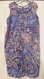 🌸 TALBOTS WOMEN’S 22W FLORAL PAISLEY SLEEVELESS SHIFT DRESS RUFFLE COLLAR EUC! - Picture 1 of 10