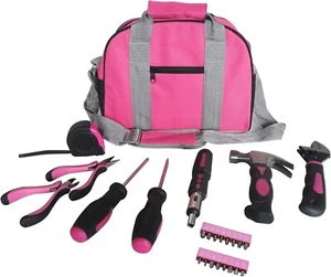 Pink Tool Kit Bag Pink Tools Set in Pink Carry Bag Pink Hammer, Pliers 25pc - Picture 1 of 9