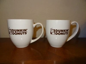 Vintage 2 Dunkin’ Donuts Ceramic 2012 Coffee Mugs White Cup Brown Lettering - Picture 1 of 4