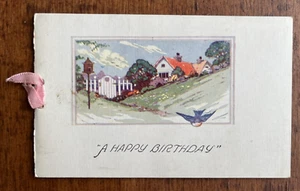 Vintage Unused Happy Birthday Card, Cozy Cottage Illustration Cottagecore - Picture 1 of 3
