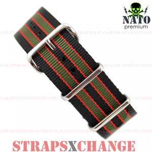 PREMIUM NATO® G10 BLACK GREEN RED Bond Military Diver's Watch Strap Band Khaki - Picture 1 of 7