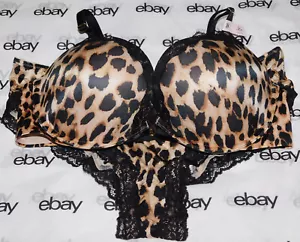 NEW Victoria's Secret Bombshell Plunge Bra 36C Animal Print & Cheeky Set Large L - Picture 1 of 3