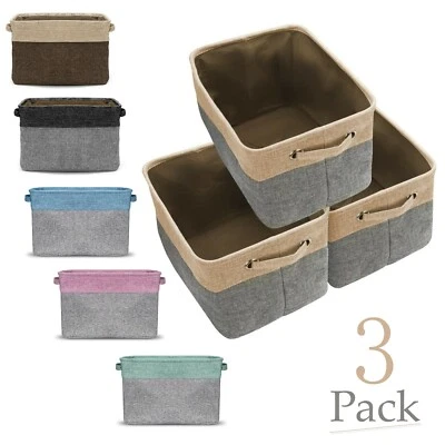 Large Storage Basket Rectangular Fabric Collapsible Organizer Bin Box 3-Pack - Image 1 of 4