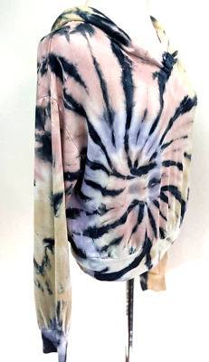 YOUNG FABULOUS & BROKE Women's Tie Dye Cropped Hoodie Pink Multi Size M VEUC! * - Image 1 of 4