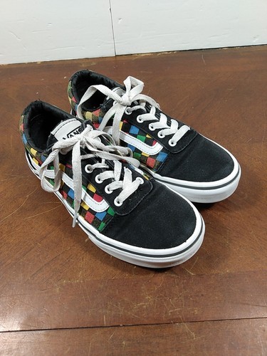 Vans Off The Wall nero con scarpe stringate a scacchi arcobaleno taglia 3 bella spedizione veloce!!