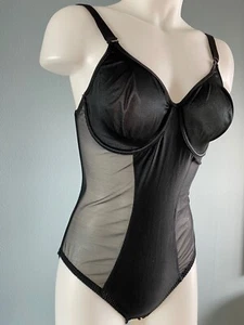 Van Raalte Bodysuit Nylon Second Skin Vintage All In One Sz 36C Black SHEER USA - Picture 1 of 6