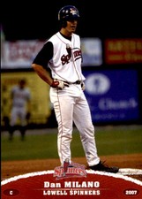 2007 Lowell Spinners Grandstand #25 Dan Milano Cumberland Rhode Island RI Card