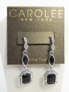 Nuevos Pendientes Colgantes CAROLEE Nueva York Tono Plata Negro Jet Corte Esmeralda - Imagen 1 de 6