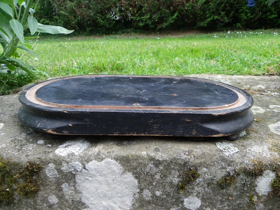 ANCIEN SOCLE EN BOIS POUR PENDULE OU GLOBE DE MARIÉE - 33 x  20,5 cm - Photo 1/4