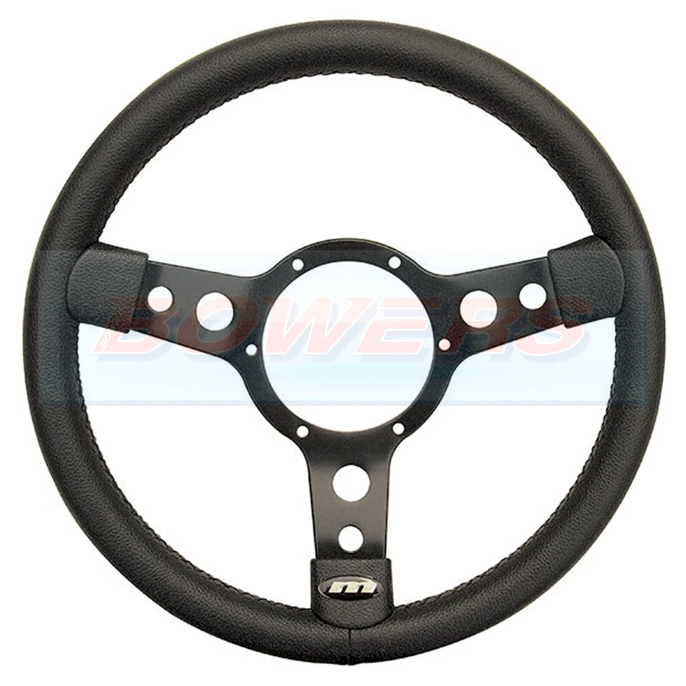 MOUNTNEY 14" INCH BLACK LEATHER STEERING WHEEL BLACK SEMI-DISHED CENTRE