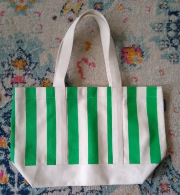 NUEVO NUEVO CON ETIQUETAS J Crew Bolso de Mano de Lona Rayas Verdes Verano Playa Ropa de Viaje 19x12 Foto 1 de 4