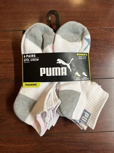 6-Pack Puma Quarter Crew Cushion Socks Womens Shoe Size 5-9.5 White Gray New - Picture 1 of 13