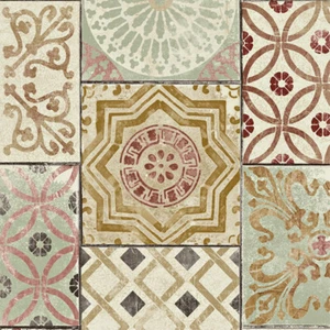 GW1011 Moroccan Tiles  Peel and Stick Wallpaper  Gold / Rust / Celadon - Picture 1 of 3