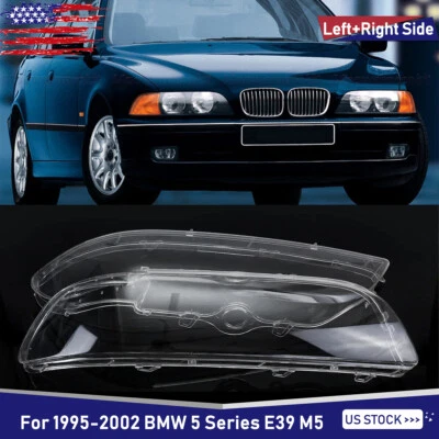 For 1996-2003 BMW 5 Series E39 528i 530i Headlight Lens Shell Clear Cover 2Pcs Foto 1 de 4